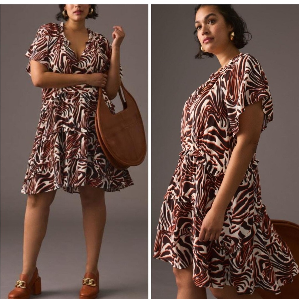 Anthropologie printed v neck mini dress XL - Picture 7 of 7